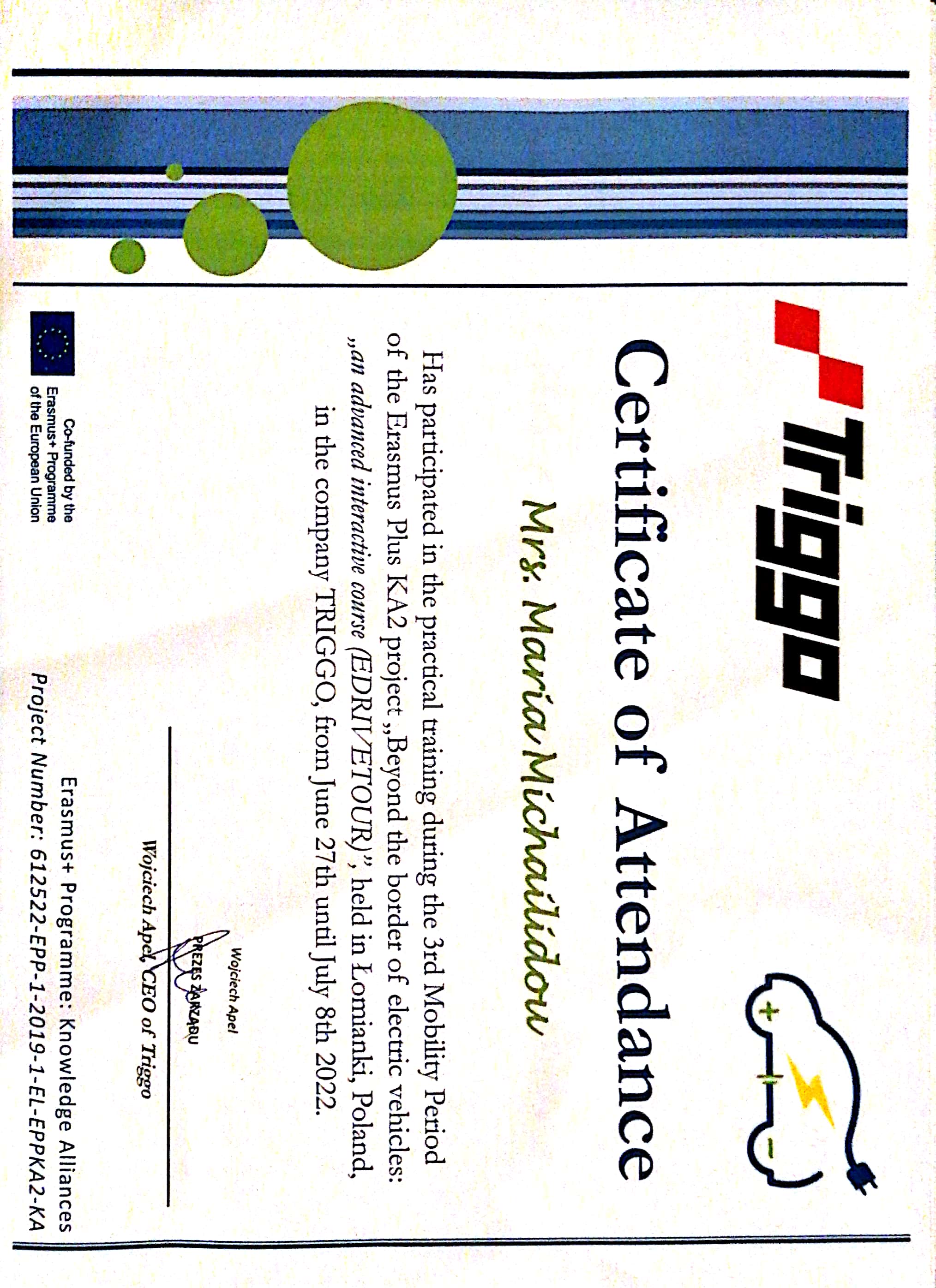 Certification Document signed by CEO of the company